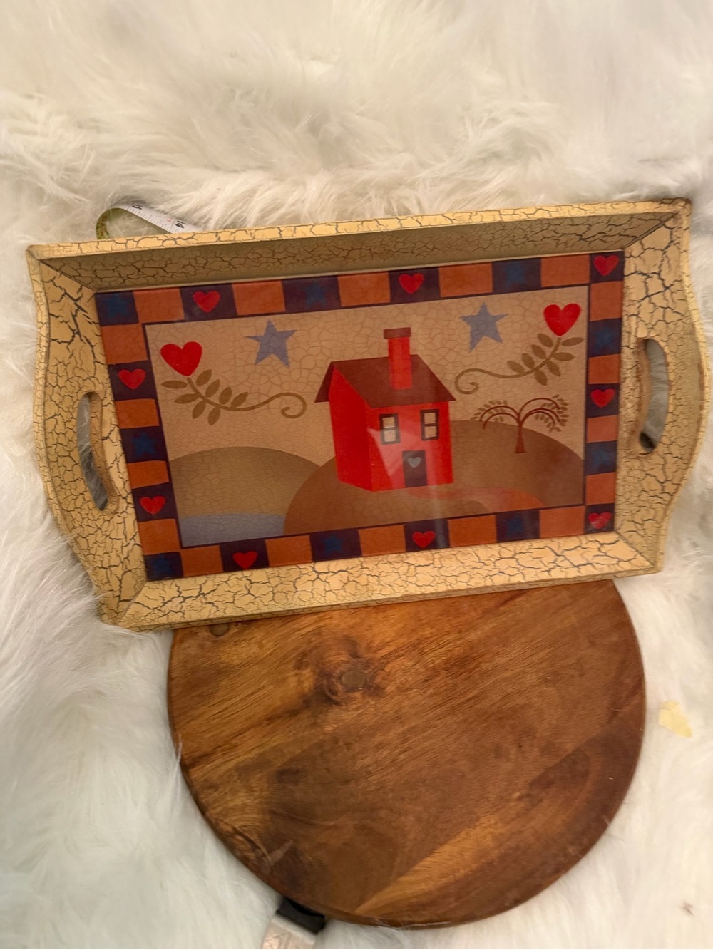Folk Art Tray with House, Stars and Heart